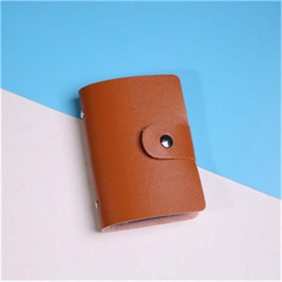 Accessories - Brown Vegan Leather Snap Closure Card Holder